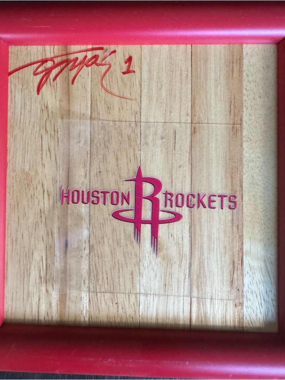 Houston Rockets Framed Logo Wall Art - Red and Natural Wood